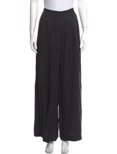 Pre-owned Raquel Allegra Silk Wide Leg Pants In Black