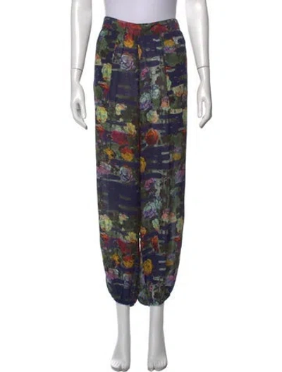 Pre-owned Raquel Allegra Silk Wide Leg Pants In Blue
