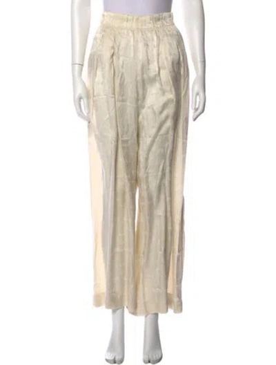 Pre-owned Raquel Allegra Silk Wide Leg Pants In Neutral