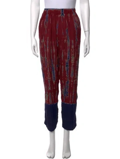 Pre-owned Raquel Allegra Silk Wide Leg Pants In Red