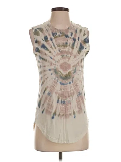 Pre-owned Raquel Allegra Sleeveless Top Ivory Tie-dye Pattern Keyhole Neckline Tops