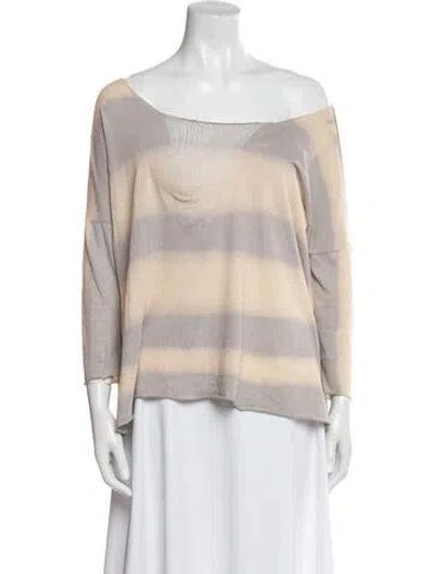 Pre-owned Raquel Allegra Striped Bateau Neckline Blouse In White