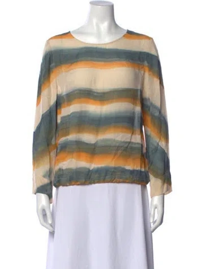 Pre-owned Raquel Allegra Striped Crew Neck Top In Blue/orange