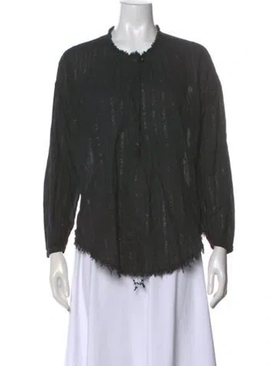 Pre-owned Raquel Allegra Striped Long Sleeve Blouse In Black