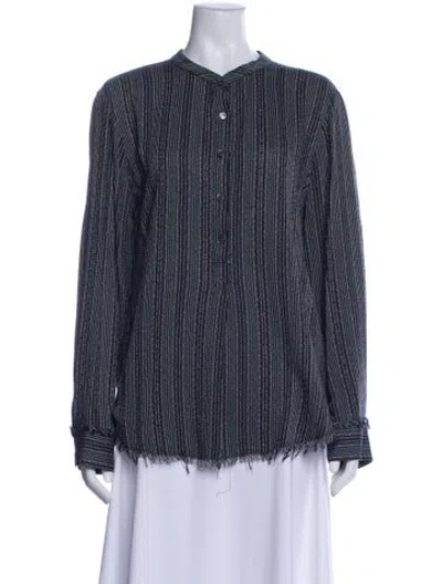 Pre-owned Raquel Allegra Striped Long Sleeve Blouse In Blue