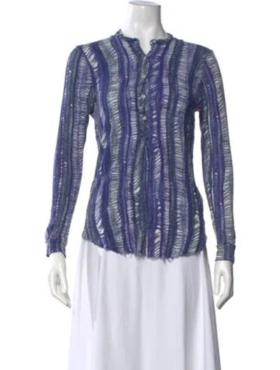 Pre-owned Raquel Allegra Striped Long Sleeve Top In Blue