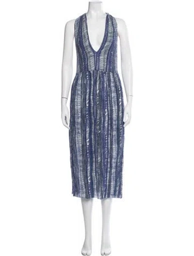 Pre-owned Raquel Allegra Striped Midi Length Dress In Blue