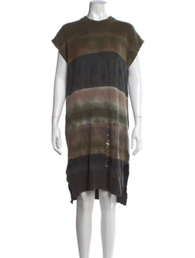 Pre-owned Raquel Allegra Striped Midi Length Dress In Brown