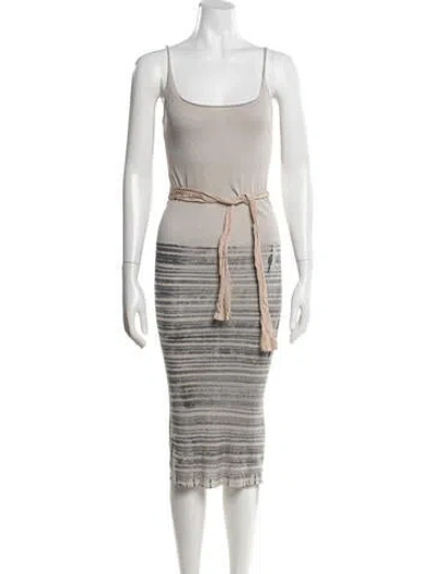 Pre-owned Raquel Allegra Striped Midi Length Dress In Gray