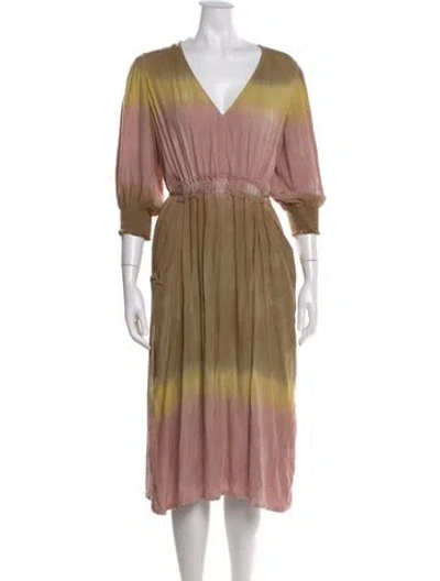 Pre-owned Raquel Allegra Striped Midi Length Dress In Neutral
