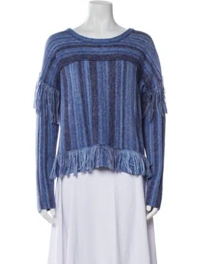 Pre-owned Raquel Allegra Striped Scoop Neck Sweater In Blue