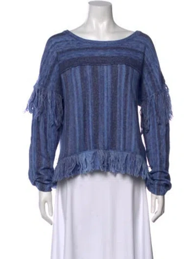Pre-owned Raquel Allegra Striped Scoop Neck Sweater In Blue
