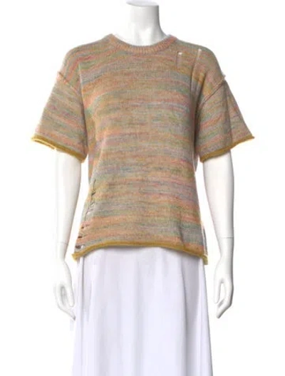 Pre-owned Raquel Allegra Striped Scoop Neck Sweater In Neutral