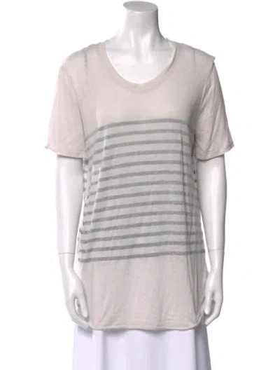 Pre-owned Raquel Allegra Striped Scoop Neck T-shirt In Neutral