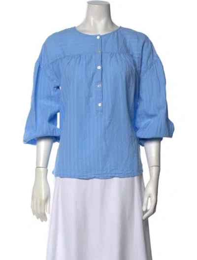 Pre-owned Raquel Allegra Striped Sleeveless Button-up Top In Blue