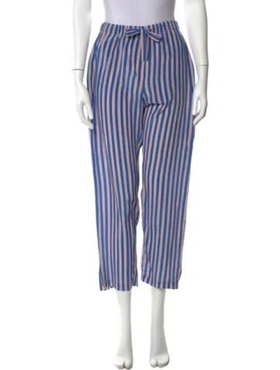 Pre-owned Raquel Allegra Striped Straight Leg Pants In Blue