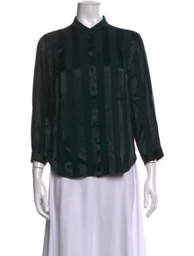Pre-owned Raquel Allegra Striped Three-quarter Sleeve Blouse In Green