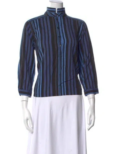 Pre-owned Raquel Allegra Striped Three-quarter Sleeve Top In Blue