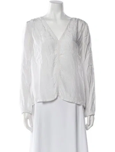 Pre-owned Raquel Allegra Striped V-neck Blouse In White