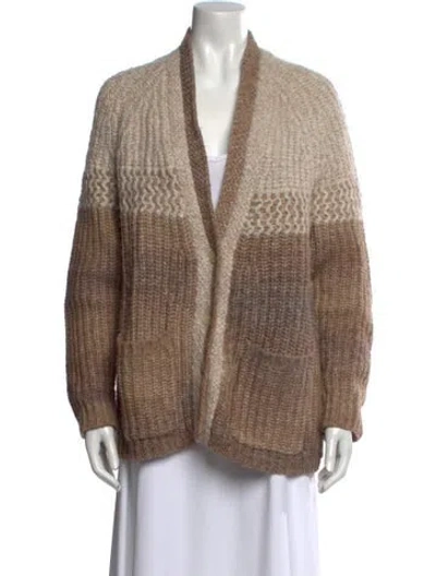 Pre-owned Raquel Allegra Striped V-neck Sweater In Neutral