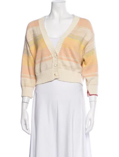 Pre-owned Raquel Allegra Striped V-neck Sweater In Neutrals