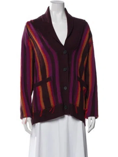 Pre-owned Raquel Allegra Striped V-neck Sweater In Purple