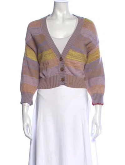 Pre-owned Raquel Allegra Striped V-neck Sweater In Purple