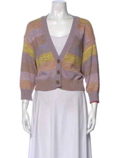 Pre-owned Raquel Allegra Striped V-neck Sweater In Purple