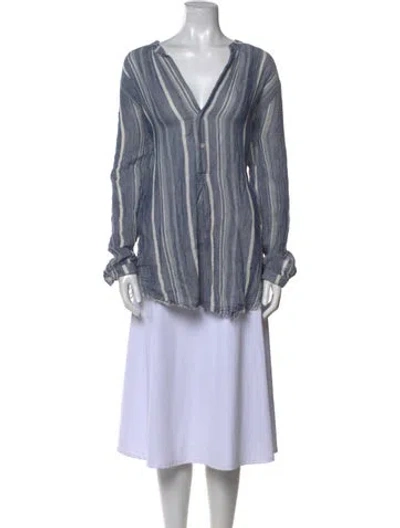 Pre-owned Raquel Allegra Striped V-neck Tunic In Blue