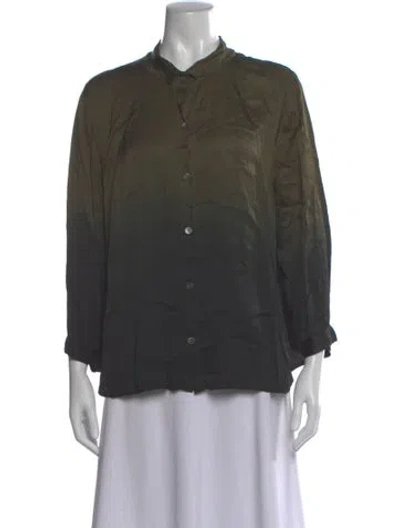 Pre-owned Raquel Allegra Three-quarter Sleeve Blouse In Green