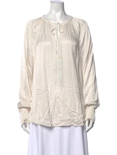 Pre-owned Raquel Allegra Tie Neck Long Sleeve Blouse In Neutral