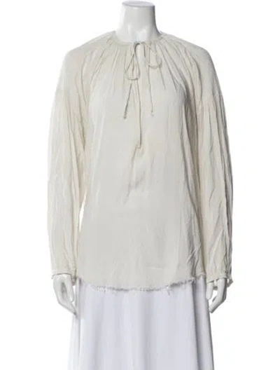 Pre-owned Raquel Allegra Tie Neck Long Sleeve Blouse In White