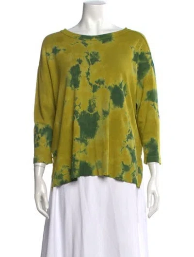 Pre-owned Raquel Allegra Tie-dye Print Bateau Neckline Blouse In Green