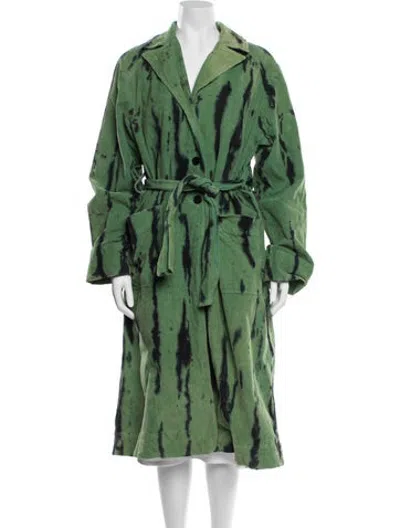 Pre-owned Raquel Allegra Tie-dye Print Coat In Green
