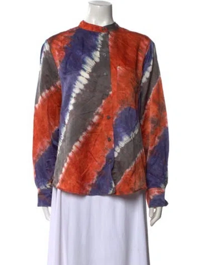 Pre-owned Raquel Allegra Tie-dye Print Crew Neck Blouse In Orange