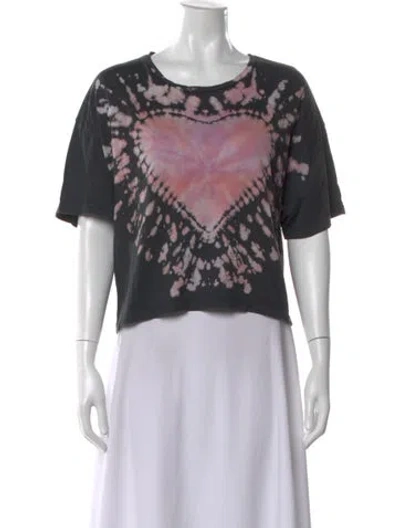Pre-owned Raquel Allegra Tie-dye Print Crew Neck Crop Top In Black