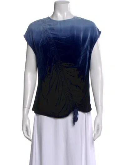 Pre-owned Raquel Allegra Tie-dye Print Crew Neck Top In Blue