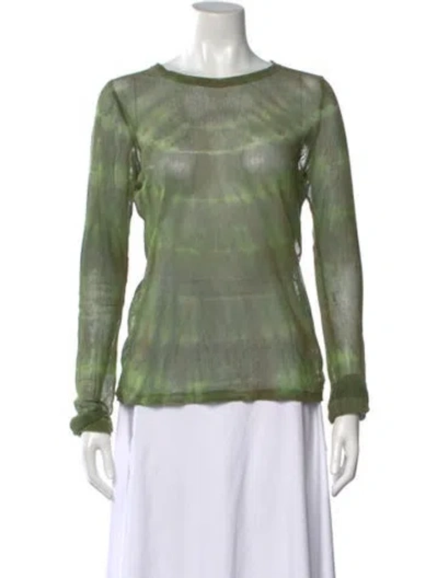 Pre-owned Raquel Allegra Tie-dye Print Crew Neck Top In Green