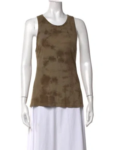 Pre-owned Raquel Allegra Tie-dye Print Crew Neck Top In Green