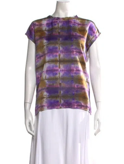Pre-owned Raquel Allegra Tie-dye Print Crew Neck Top In Purple