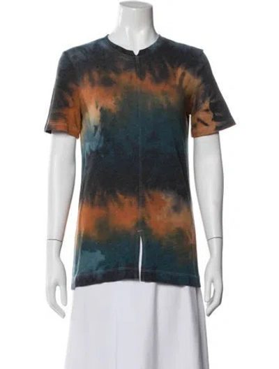 Pre-owned Raquel Allegra Tie-dye Print Crew Neck T-shirt In Blue
