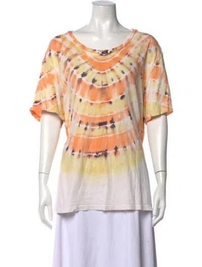 Pre-owned Raquel Allegra Tie-dye Print Crew Neck T-shirt In Yellow