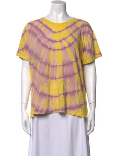Pre-owned Raquel Allegra Tie-dye Print Crew Neck T-shirt In Yellow