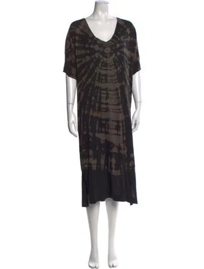 Pre-owned Raquel Allegra Tie-dye Print Long Dress In Black