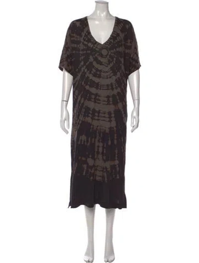 Pre-owned Raquel Allegra Tie-dye Print Long Dress In Black