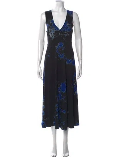 Pre-owned Raquel Allegra Tie-dye Print Long Dress In Black/blue