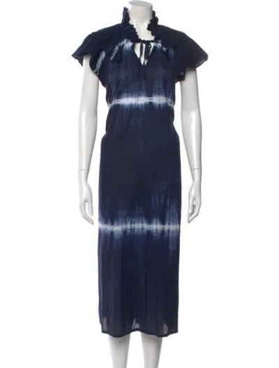 Pre-owned Raquel Allegra Tie-dye Print Long Dress In Blue