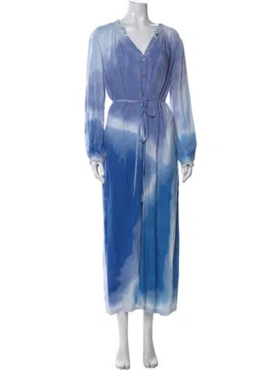 Pre-owned Raquel Allegra Tie-dye Print Long Dress In Blue