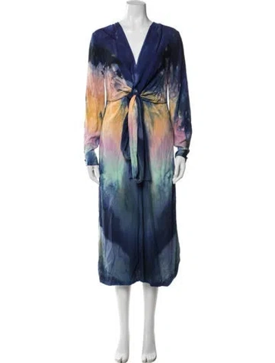 Pre-owned Raquel Allegra Tie-dye Print Long Dress In Blue