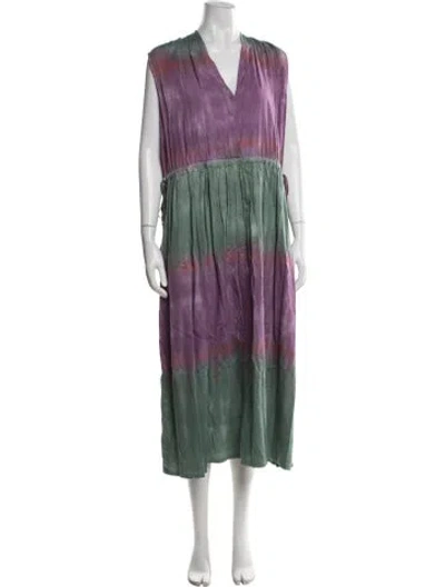 Pre-owned Raquel Allegra Tie-dye Print Long Dress In Blue